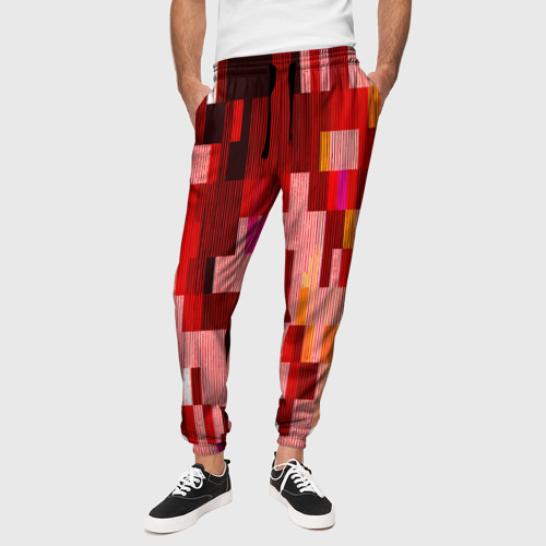 Мужские брюки 3D Красный глитч, цвет 3D печать - фото 4