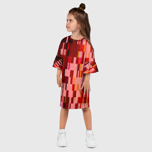Детское платье 3D с принтом Красный глитч, фото на моделе #1