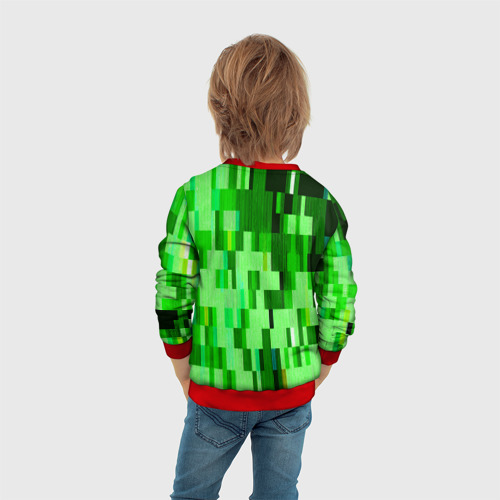 Детский свитшот 3D с принтом Зелёный глитч, вид сзади #2