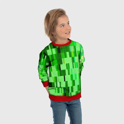 Детский свитшот 3D с принтом Зелёный глитч, вид сбоку #3