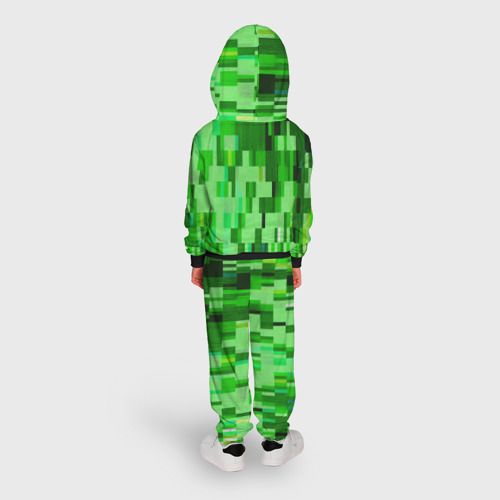 Детский костюм с толстовкой с принтом Зелёный глитч, вид сзади #2