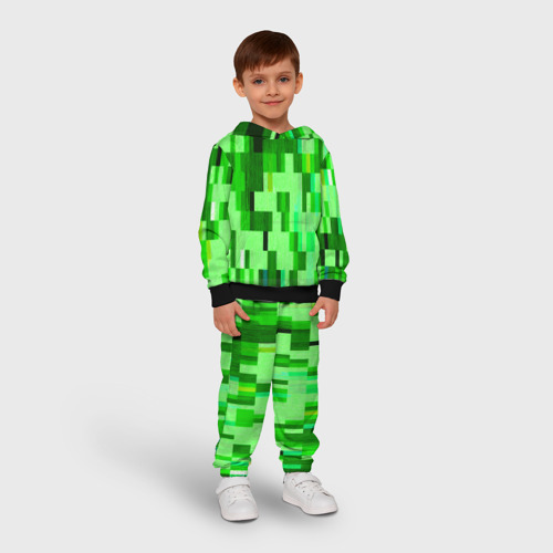 Детский костюм с толстовкой с принтом Зелёный глитч, фото на моделе #1
