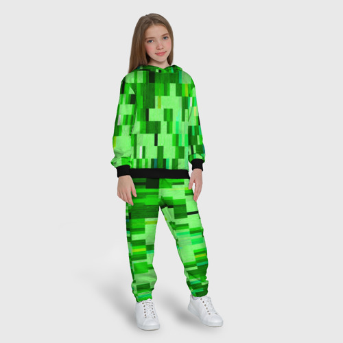 Детский костюм с толстовкой с принтом Зелёный глитч, вид сбоку #3