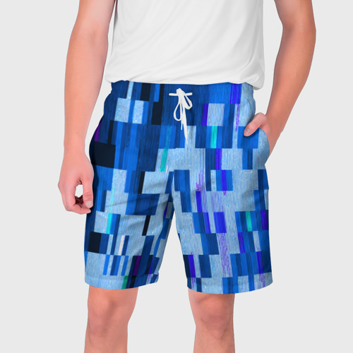 Мужские шорты 3D Синий глитч, цвет 3D печать
