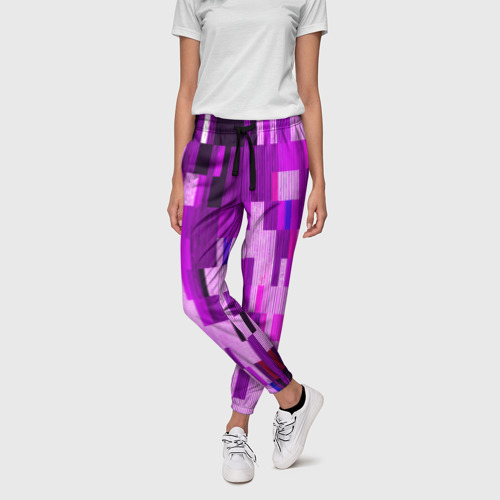 Женские брюки 3D с принтом Розовый глитч, фото на моделе #1