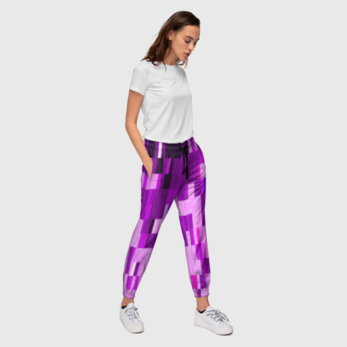 Женские брюки 3D с принтом Розовый глитч, вид сбоку #3