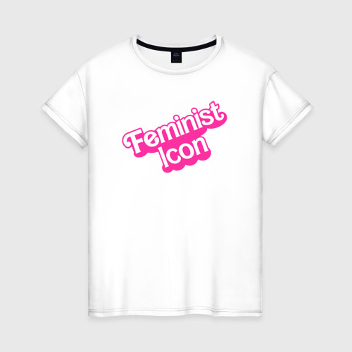 Женская футболка из хлопка с принтом Икона феминизма, вид спереди №1