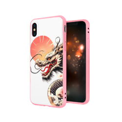 Чехол для iPhone X матовый Японский дракон и солнце - фото 2