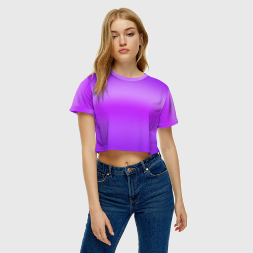 Женская футболка Crop-top 3D Яркий сиреневый градиент, цвет 3D печать - фото 3