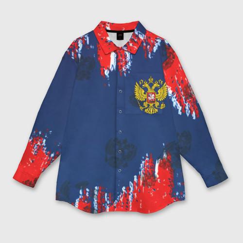 Женская рубашка oversize 3D с принтом Россия спорт краски текстура, вид спереди #2