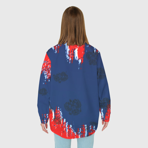 Женская рубашка oversize 3D с принтом Россия спорт краски текстура, вид сзади #2