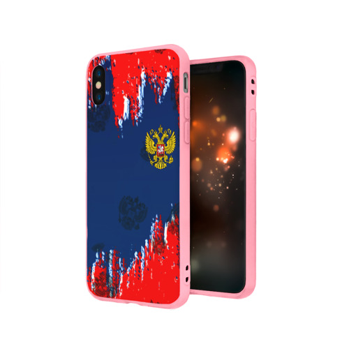 Чехол для iPhone X матовый с принтом Россия спорт краски текстура, вид сбоку #3