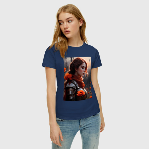 Женская футболка хлопок с принтом Рыжеволосая рыцарь, фото на моделе #1