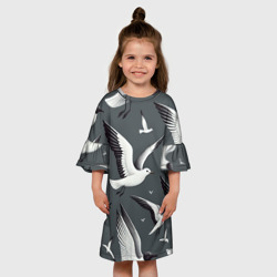 Детское платье 3D Белый силуэт Чайки на сером - морской паттерн - фото 2