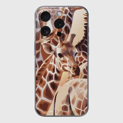 Чехол для iPhone 15 Pro силиконовый с защитой камеры Жирафы - африканский паттерн