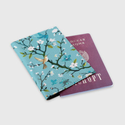 Обложка для паспорта матовая кожа Колибри ветка цветущего сада - фото 2