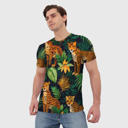 Мужская футболка 3D Леопарды в джунглях - фото 2