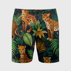 Мужские шорты спортивные Леопарды в джунглях
