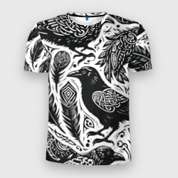 Черные вороны руны паттерн – Мужская футболка 3D Slim с принтом купить со скидкой в -9%