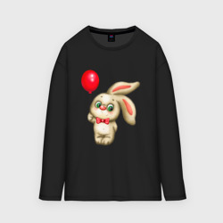 Плюшевый заяц с красным воздушным шариком – Женский лонгслив oversize хлопок с принтом купить