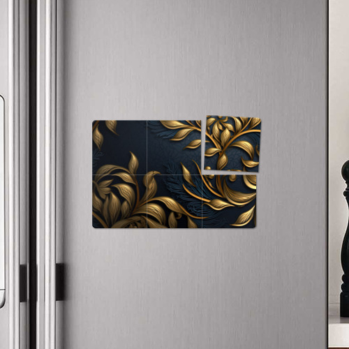 Магнитный плакат 3Х2 Лепнина объемные золотые узоры на темном синем фоне - фото 4