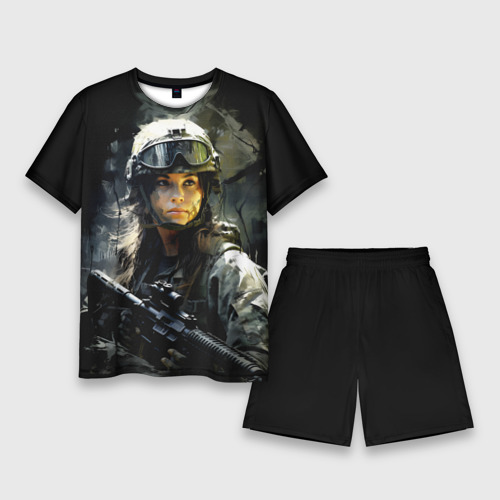 Мужской костюм с шортами 3D Девушка воин в боевой экипировке, цвет 3D печать