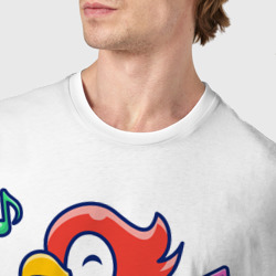 Футболка с принтом Музыкальный попугайчик для мужчины, вид на модели спереди №4. Цвет основы: белый