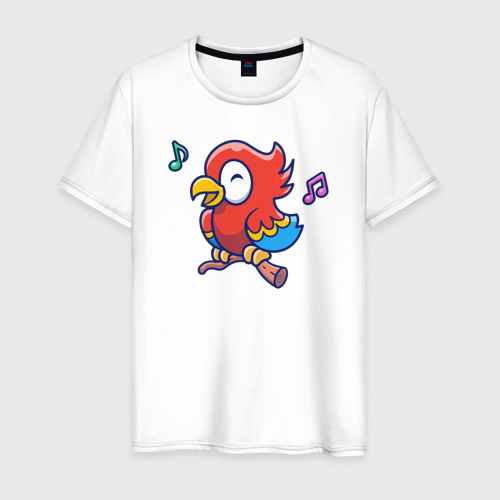 Мужская футболка из хлопка с принтом Музыкальный попугайчик, вид спереди №1