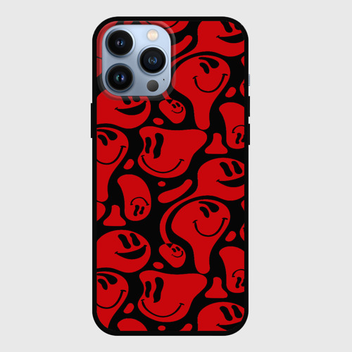 Чехол для iPhone 13 Pro Max с принтом Красные смайлы, вид спереди #2