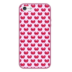Чехол для iPhone 5/5S матовый Двойное сердце на розовом фоне