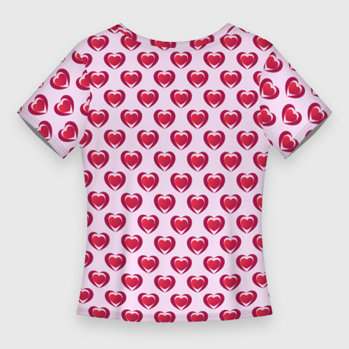 Женская футболка 3D Slim Двойное сердце на розовом фоне, цвет 3D печать - фото 2