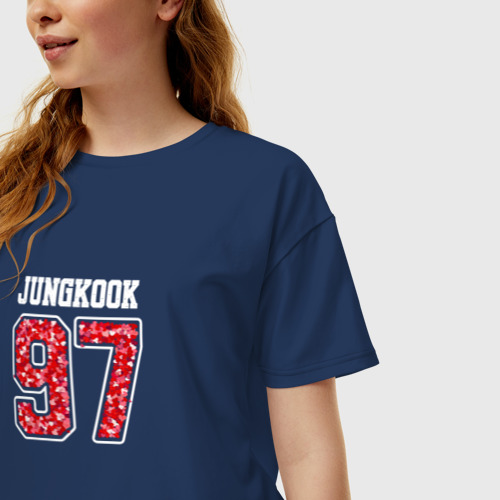 Женская футболка хлопок Oversize Jungkook legendary, цвет темно-синий - фото 3