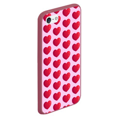 Чехол для iPhone 5/5S матовый Красные сердца на розовом фоне - фото 2
