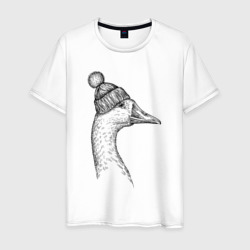 Утка в шапке с помпоном – Мужская футболка хлопок с принтом купить со скидкой в -20%