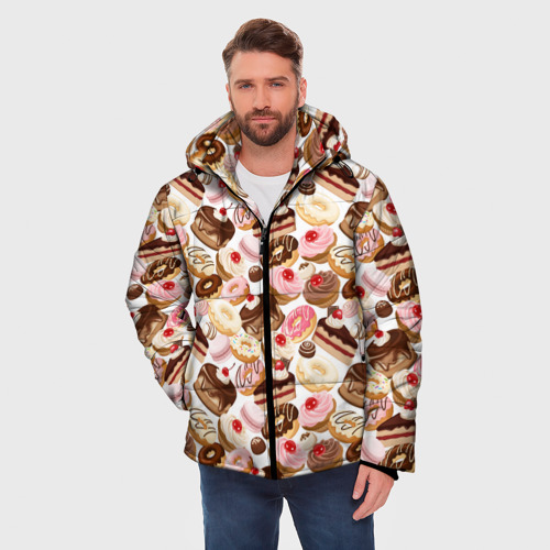 Мужская зимняя куртка 3D с принтом Сладости разные, фото на моделе #1