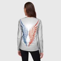 Лонгслив с принтом Ангел крылья на спине для женщины, вид на модели сзади №2. Цвет основы: белый