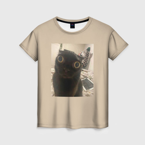 Женская футболка 3D с принтом Котик из мема, вид спереди #2