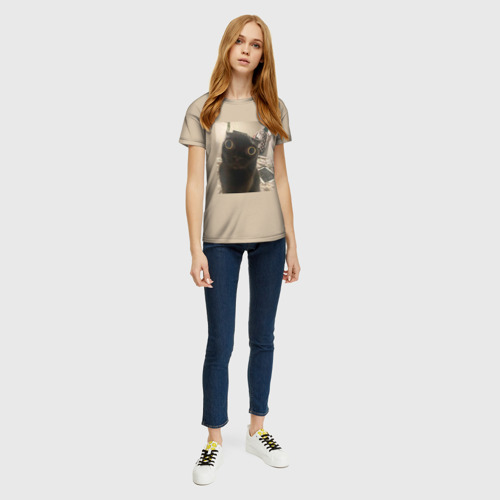 Женская футболка 3D с принтом Котик из мема, вид сбоку #3