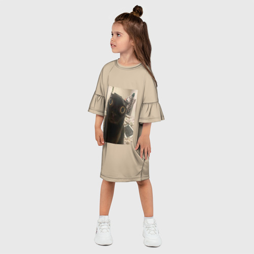 Детское платье 3D с принтом Котик из мема, фото на моделе #1