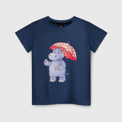 Детская футболка хлопок Мультяшный бегемот с зонтом