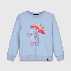 Мультяшный бегемот с зонтом – Детский свитшот хлопок с принтом купить