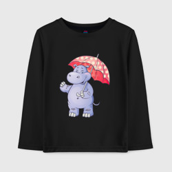 Детский лонгслив хлопок Мультяшный бегемот с зонтом