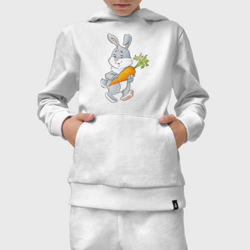 Детский костюм с толстовкой хлопок с принтом Мультяшный заяц с морковкой, вид сбоку #3