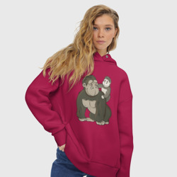 Женское худи Oversize хлопок Мультяшная горилла с детенышем - фото 2