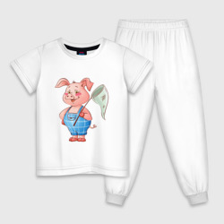 Мультяшный поросенок с сачком – Детская пижама хлопок с принтом купить со скидкой в -9%