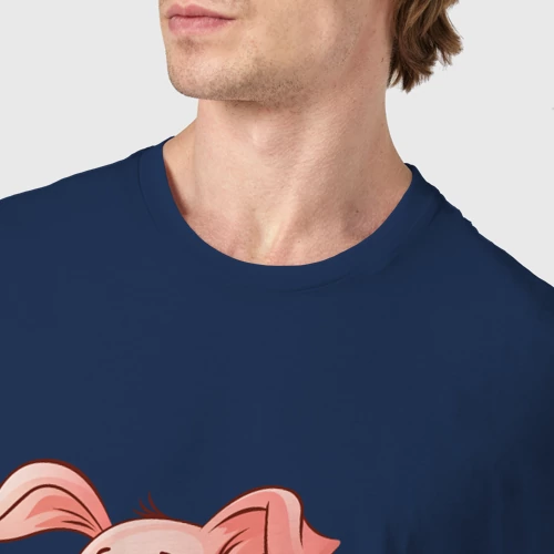 Мужская футболка хлопок с принтом Мультяшный поросенок с сачком, фото #4