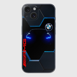 Чехол для iPhone 15 силиконовый с защитой камеры Тень BMW
