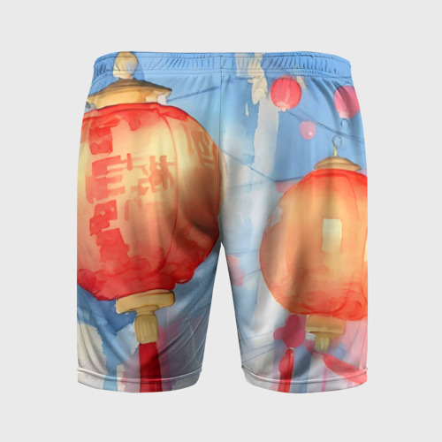 Мужские шорты спортивные с принтом Китайские новогодние фонарики, вид сзади #1