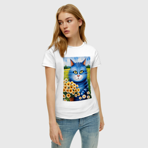 Женская футболка хлопок Мартовский кот, цвет белый - фото 3