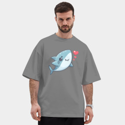 Мужская футболка Oversize хлопок premium Акула с сердечками - фото 2